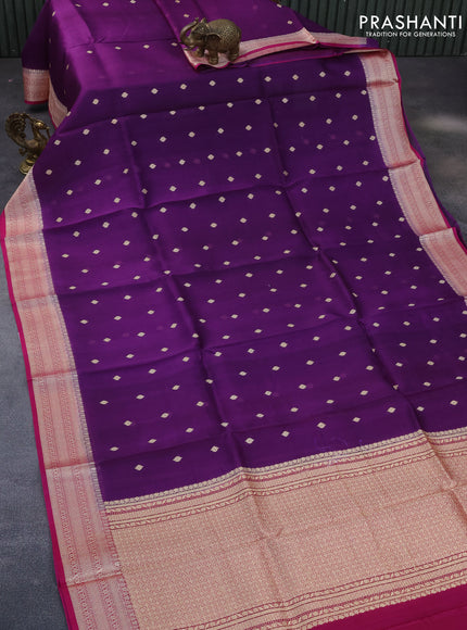 Banarasi organza saree violet and pink with zari woven buttas and zari woven border