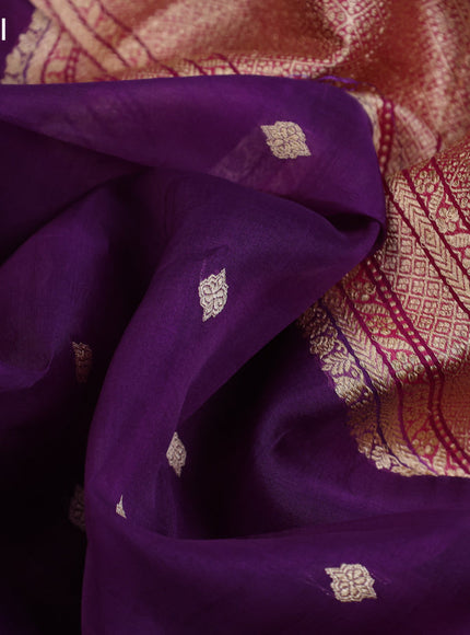 Banarasi organza saree violet and pink with zari woven buttas and zari woven border