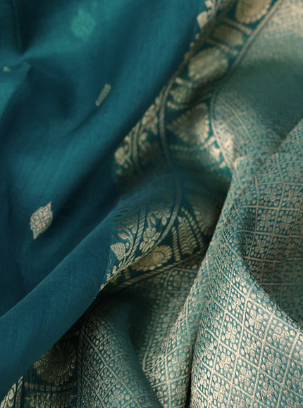 Banarasi organza saree peacock blue with zari woven buttas and zari woven border