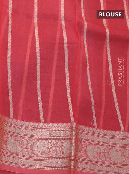 Banarasi organza saree peacock blue and peach orange with zari woven buttas and zari woven border