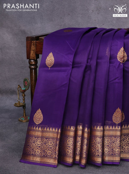 Banarasi organza saree violet with woven buttas and woven border