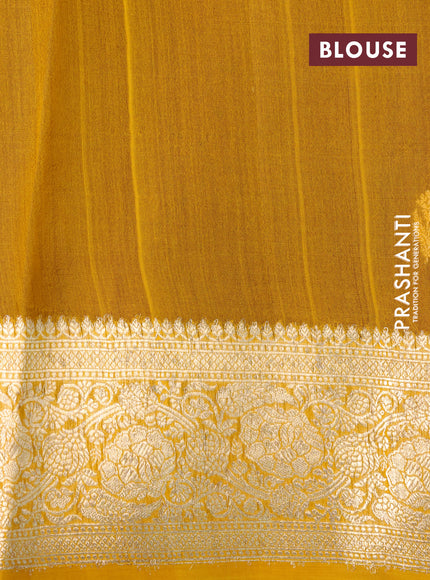 Banarasi organza saree deep maroon and mango yellow with zari woven buttas and zari woven border