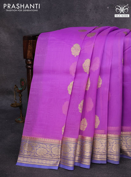 Banarasi organza saree lavender shade and blue with woven buttas and zari woven border