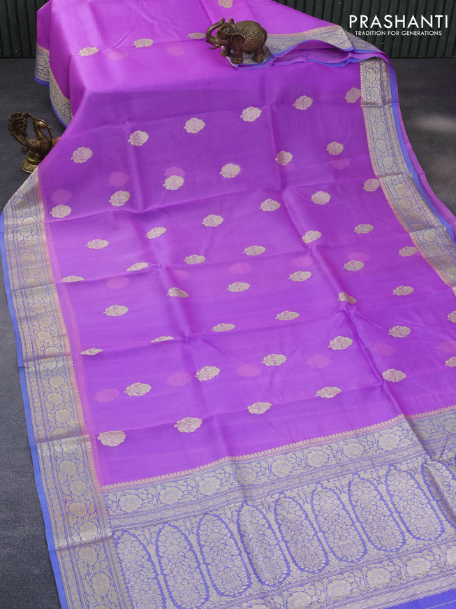 Banarasi organza saree lavender shade and blue with woven buttas and zari woven border