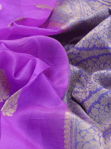 Banarasi organza saree lavender shade and blue with woven buttas and zari woven border