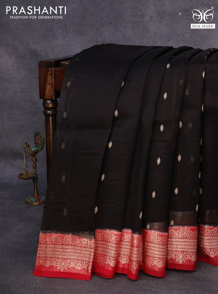 Banarasi organza saree black and red with zari woven buttas and zari woven border