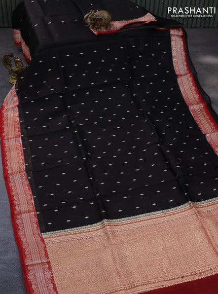 Banarasi organza saree black and red with zari woven buttas and zari woven border