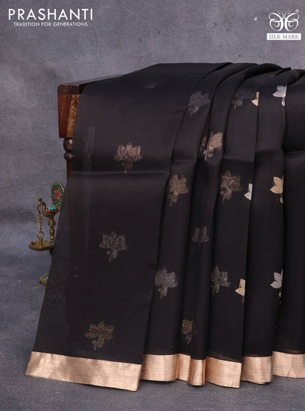 Banarasi organza saree black with silver & gold zari woven buttas and zari woven border