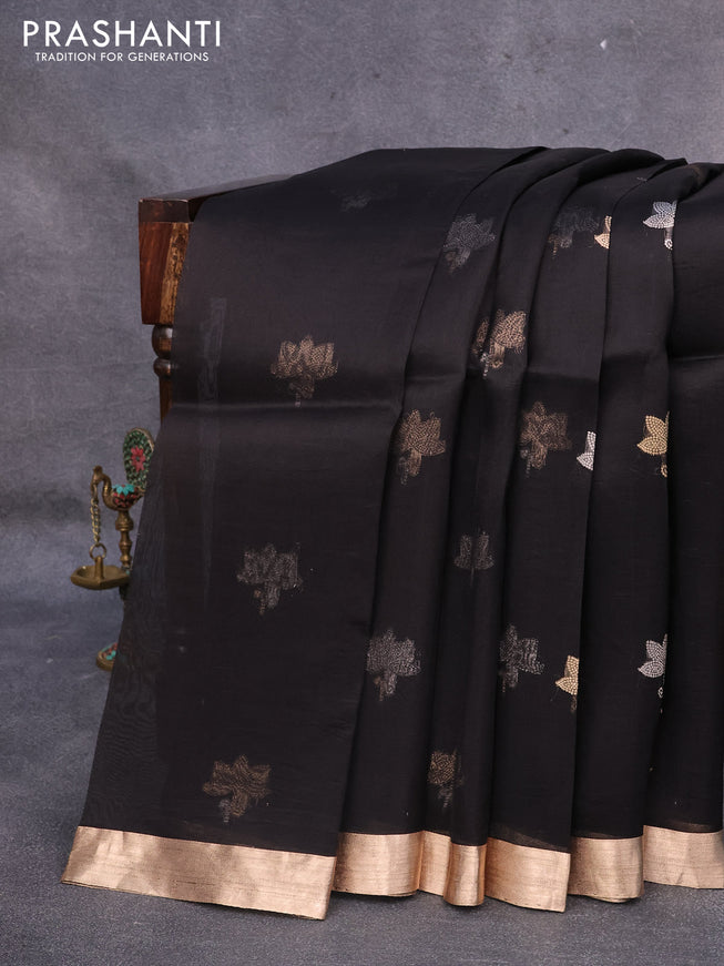 Banarasi organza saree black with silver & gold zari woven buttas and zari woven border