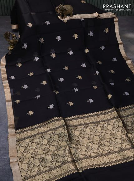 Banarasi organza saree black with silver & gold zari woven buttas and zari woven border