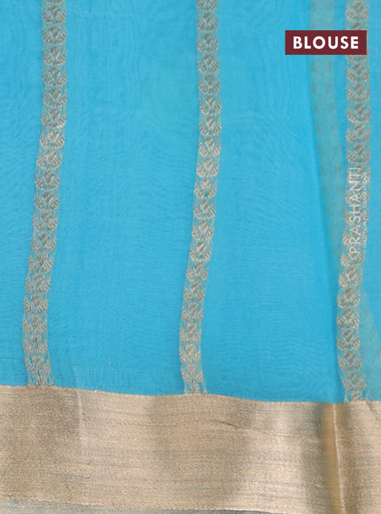 Banarasi organza saree light blue with silver & gold zari woven buttas and zari woven border