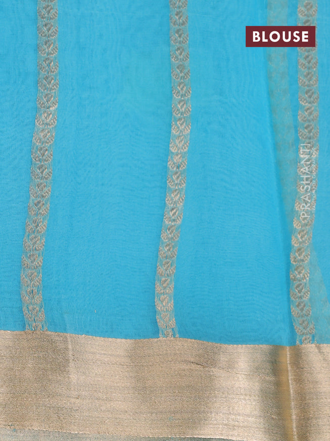 Banarasi organza saree light blue with silver & gold zari woven buttas and zari woven border