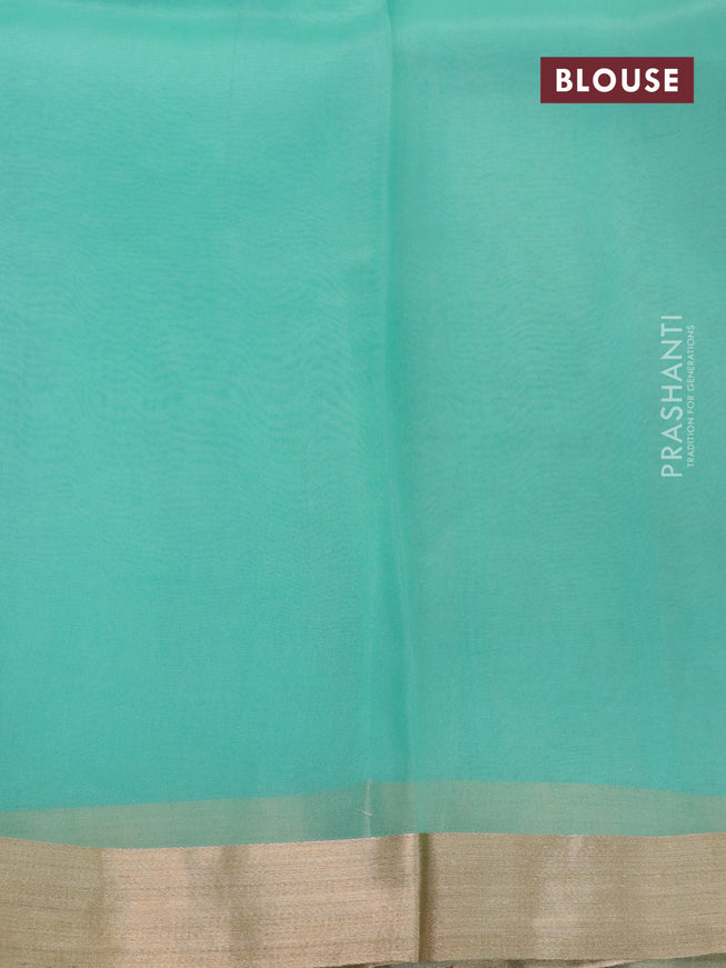 Banarasi organza saree teal green with silver & gold zari woven buttas and zari woven border