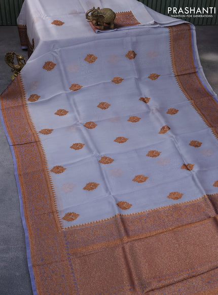 Banarasi organza saree grey shade and blue shade with thread & zari woven buttas and banarasi style border