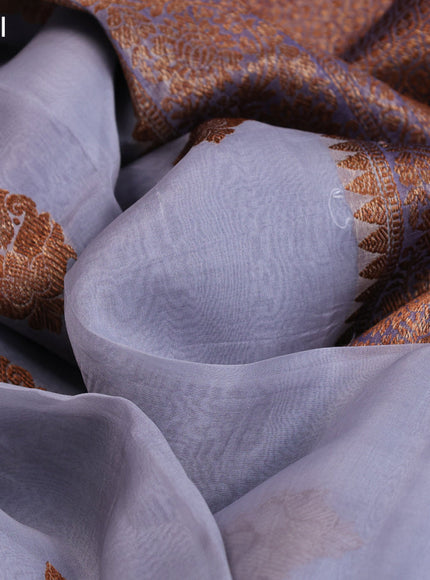 Banarasi organza saree grey shade and blue shade with thread & zari woven buttas and banarasi style border