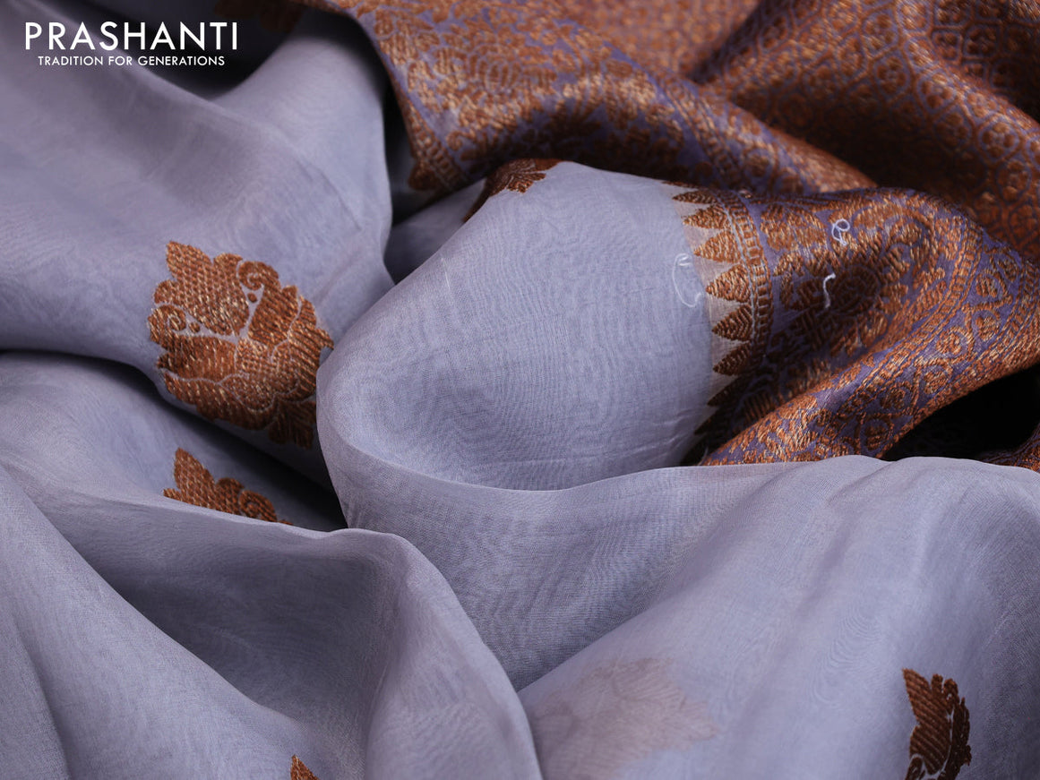 Banarasi organza saree grey shade and blue shade with thread & zari woven buttas and banarasi style border