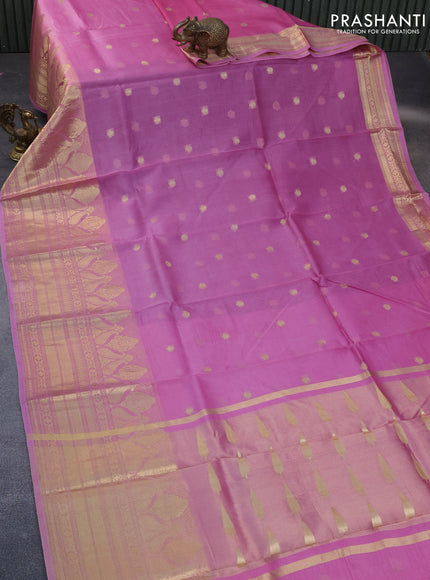 Banarasi organza saree light pink with zari woven buttas and long zari woven border