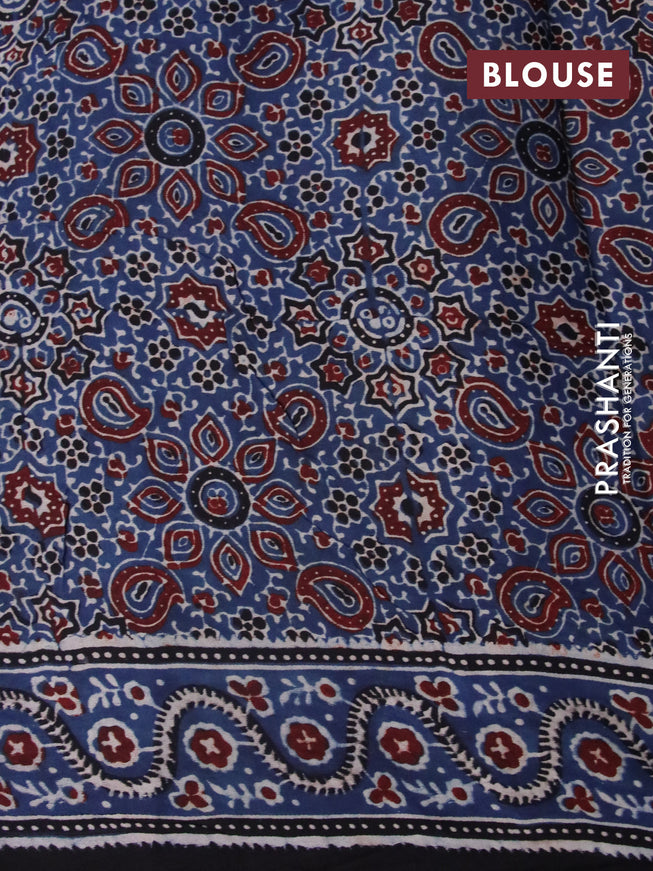 Modal silk saree blue and black with allover ajrakh prints and printed border