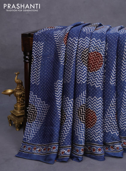 Modal silk saree indigo blue and black with allover ajrakh prints and printed border