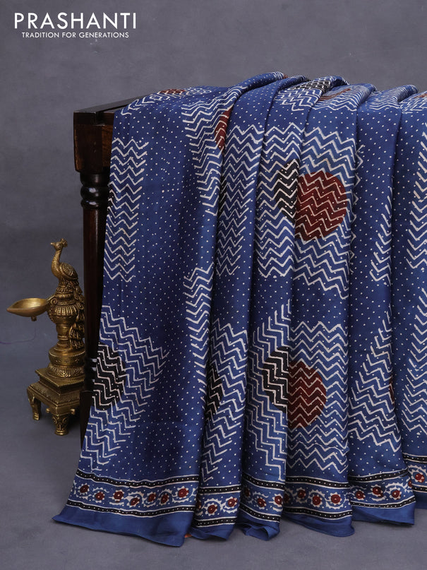 Modal silk saree indigo blue and black with allover ajrakh prints and printed border