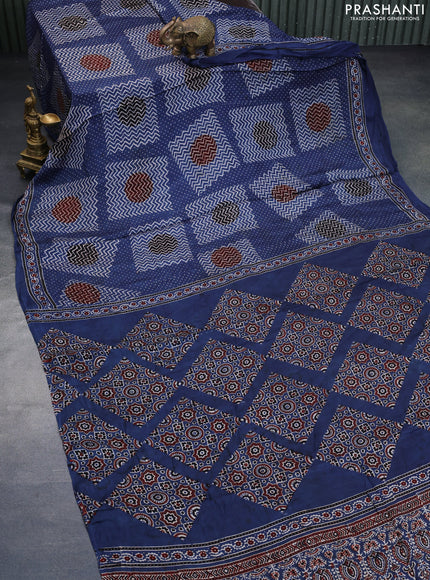 Modal silk saree indigo blue and black with allover ajrakh prints and printed border