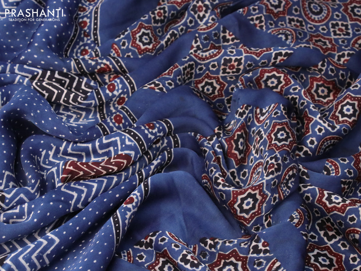 Modal silk saree indigo blue and black with allover ajrakh prints and printed border