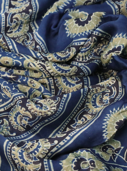 Modal silk saree peacock blue and black with allover ajrakh prints and printed border