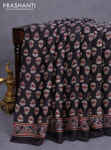 Modal silk saree black with allover ajrakh prints and printed border