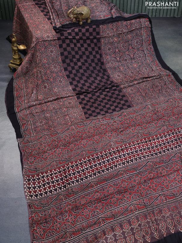 Modal silk saree brown and black with allover ajrakh prints and printed border