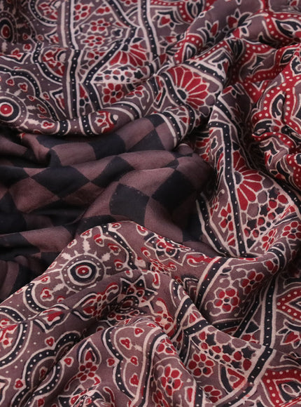 Modal silk saree brown and black with allover ajrakh prints and printed border