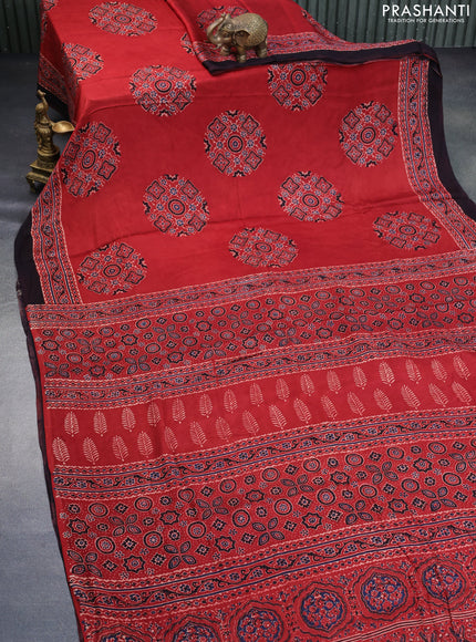 Modal silk saree red with allover ajrakh prints and printed border