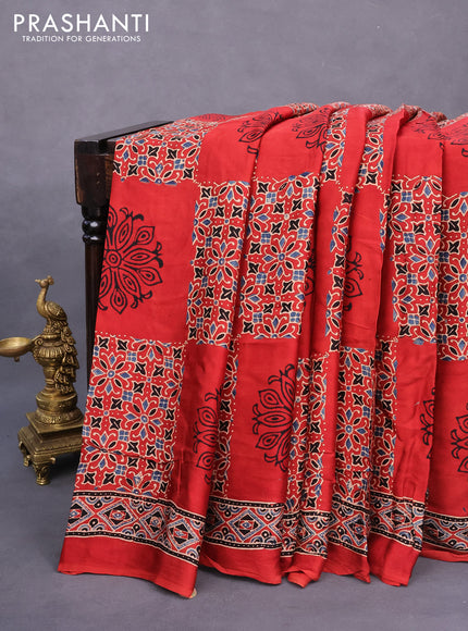 Modal silk saree red with allover ajrakh prints and printed border