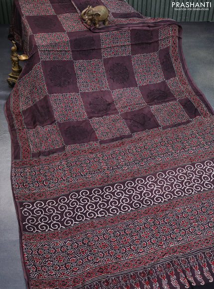 Modal silk saree brown with allover ajrakh prints and printed border