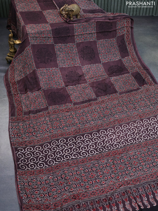 Modal silk saree brown with allover ajrakh prints and printed border