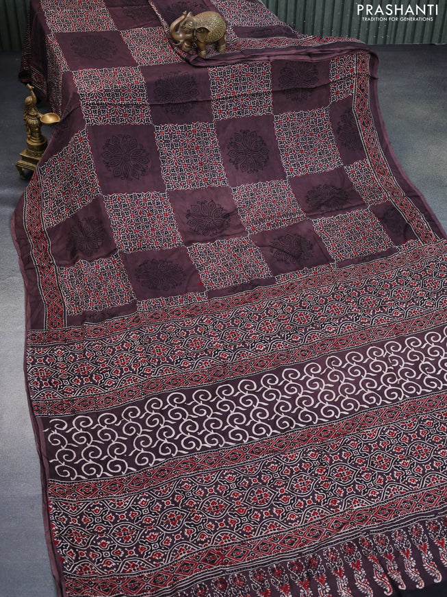 Modal silk saree brown with allover ajrakh prints and printed border