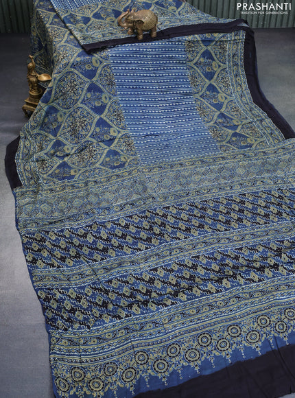 Modal silk saree blue and black with allover ajrakh prints and printed border