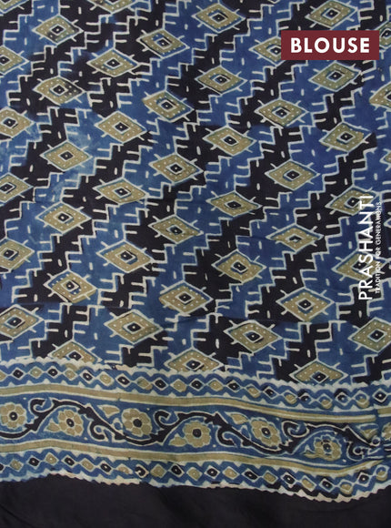 Modal silk saree blue and black with allover ajrakh prints and printed border