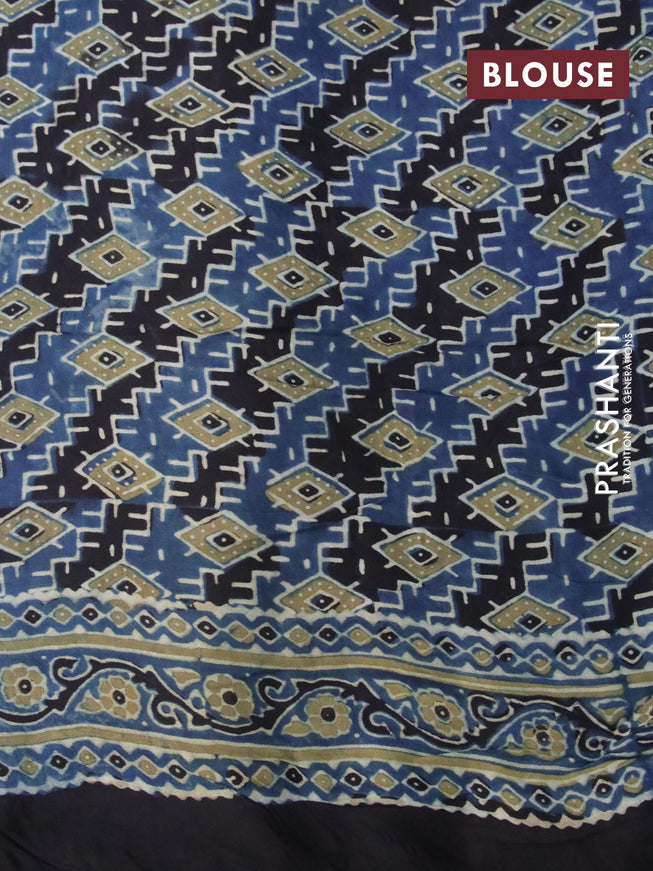 Modal silk saree blue and black with allover ajrakh prints and printed border