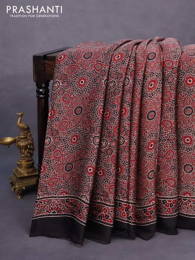 Modal silk saree brown with allover ajrakh prints and printed border