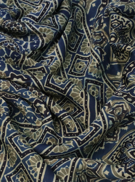 Modal silk saree peacock blue and black with allover ajrakh prints and printed border