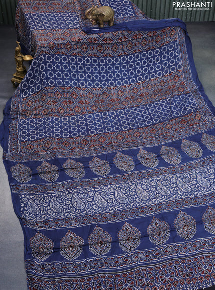 Modal silk saree indigo blue with allover ajrakh prints and printed border