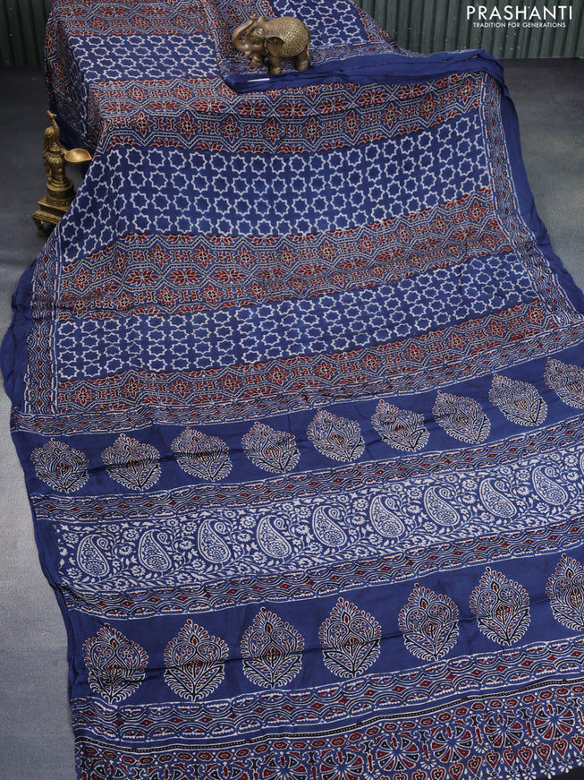 Modal silk saree indigo blue with allover ajrakh prints and printed border