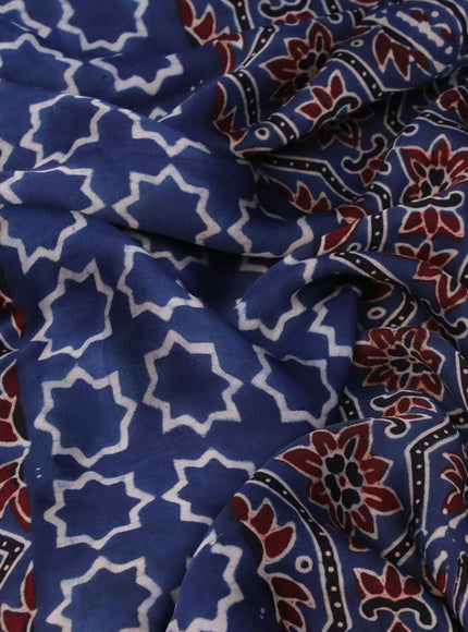 Modal silk saree indigo blue with allover ajrakh prints and printed border