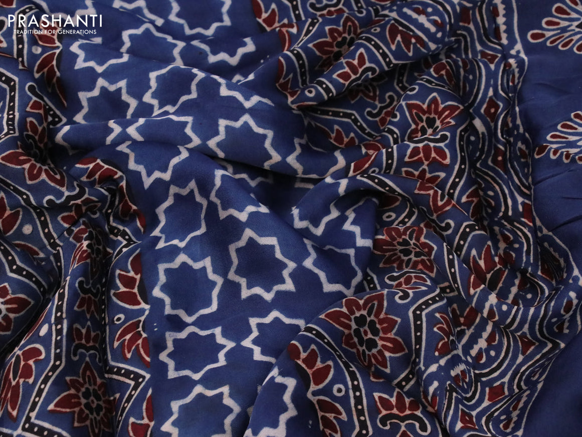 Modal silk saree indigo blue with allover ajrakh prints and printed border