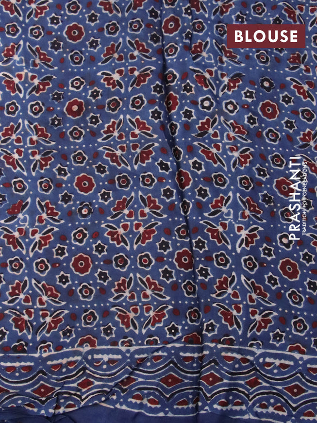 Modal silk saree indigo blue with allover ajrakh prints and printed border