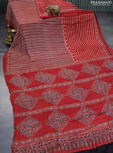 Modal silk saree maroon shade with allover ajrakh prints and printed border