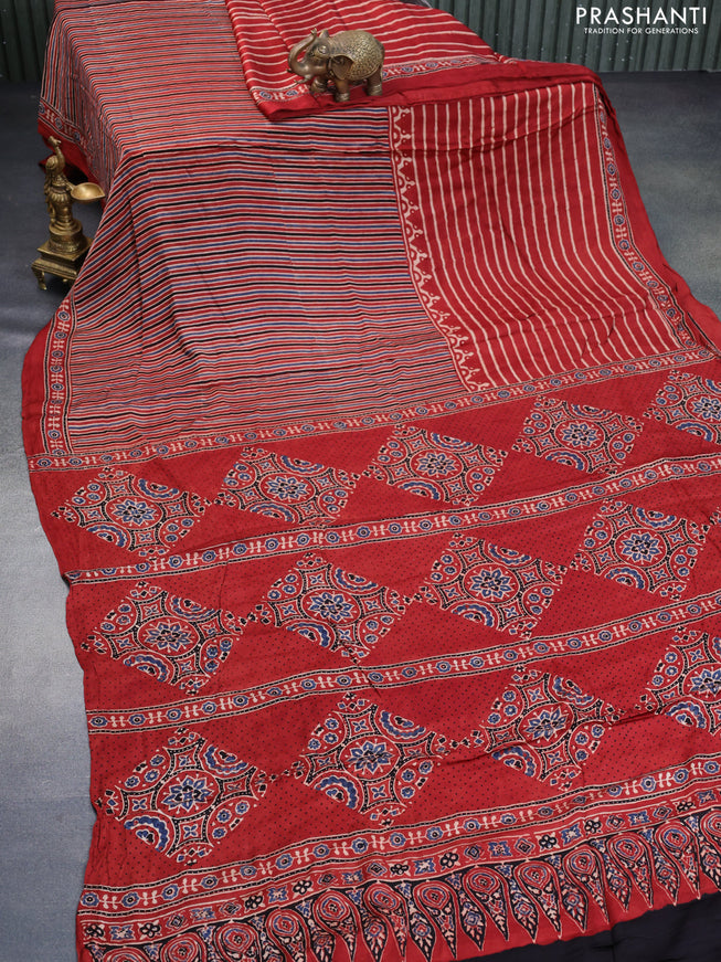 Modal silk saree maroon shade with allover ajrakh prints and printed border