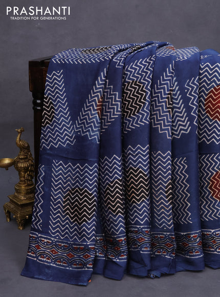 Modal silk saree indigo blue with allover ajrakh prints and printed border