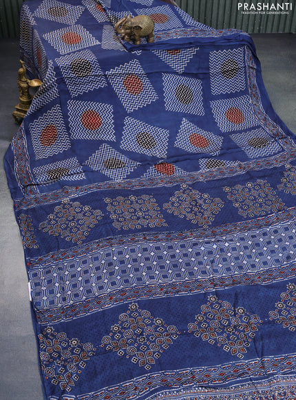 Modal silk saree indigo blue with allover ajrakh prints and printed border