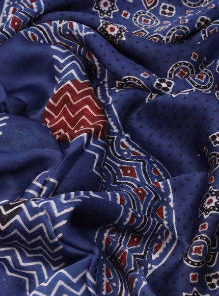 Modal silk saree indigo blue with allover ajrakh prints and printed border